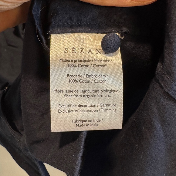Sezane Celina Organic Cotton Blouse Top Navy Ruffled Size 34 XS 2 - Picture 6 of 6